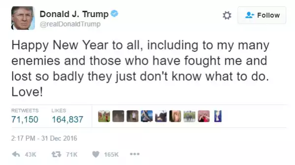 Just look at how Donald Trump mocked his haters in his Happy New Year message...